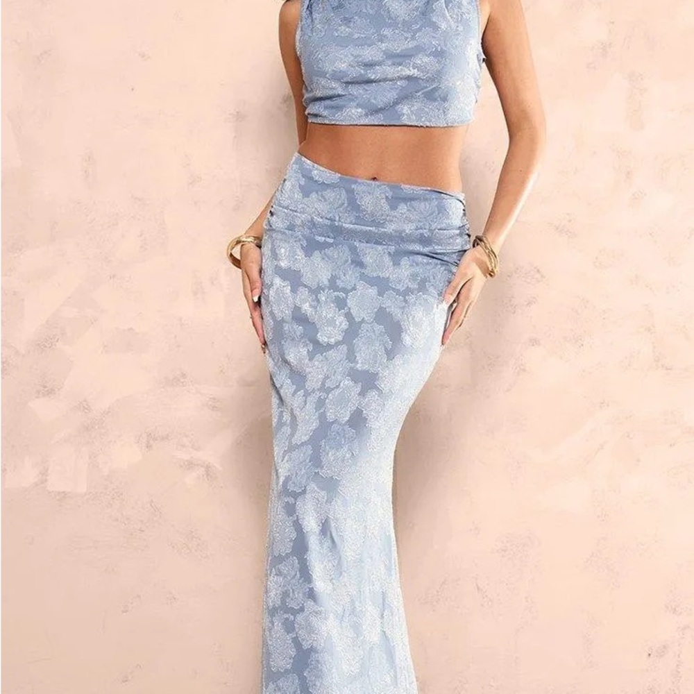 PrettyLittleThing Light Blue Floral Skirt Set